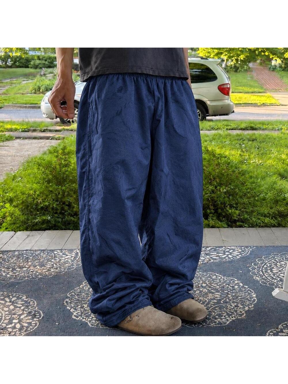 Mens Vintage 90s Y2K Wilson Navy Blue wide Leg Baggy Sweatpants SIze XL